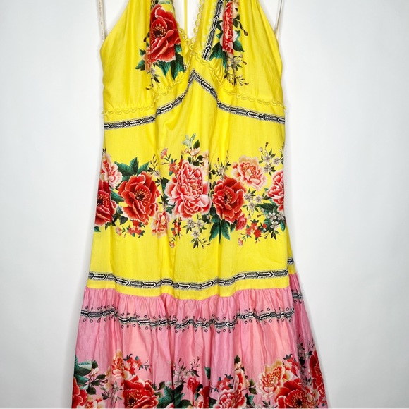 COPY - Farm Rio Manuela Floral Pastel Dress Yellow Pink Green Halter Maxi New S… - Picture 5 of 12